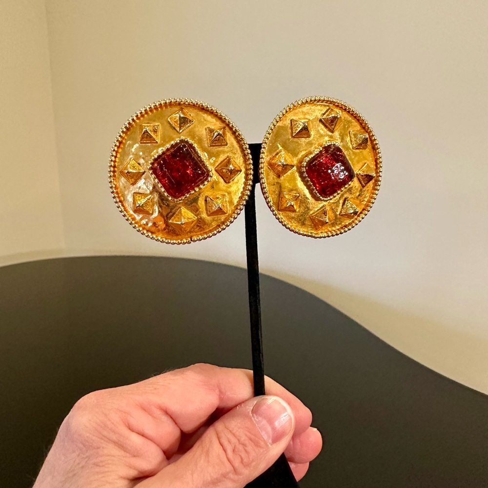 DOMINIQUE AURIENTIS PARIS 80’S VINTAGE RETRO RUNWAY RARE GLAM GRIPOIX EARRINGS - Picture 11 of 17